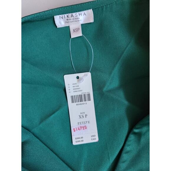 NWD Anthropologie Nikasha Embroidered Satin Dress Size XSP Petites Green #8F409 - Picture 7 of 12